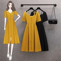 ehqaxin 2022 summer womens dress fashion french retro sling hollow a shape long buttons split dresses for female m 4xl
