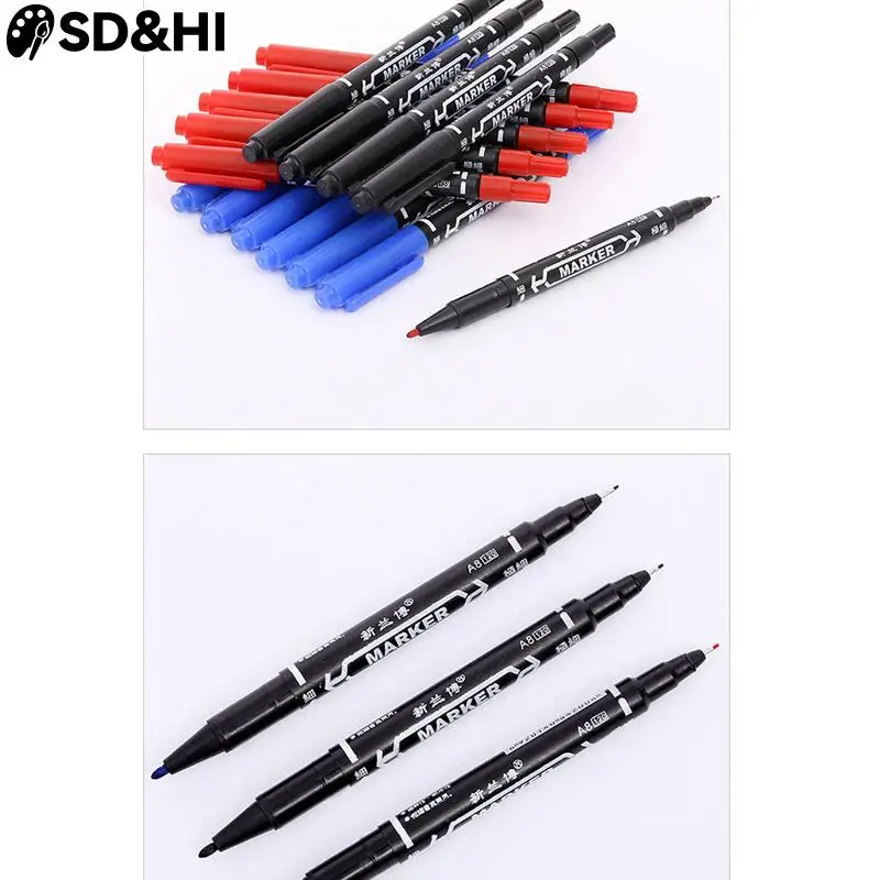 

10pcs Waterproof Permanent Dual Tip 0.5/1.0mm Nib Black Red Art Marker Pens Student School Office Stationery Supplies Advertisin
