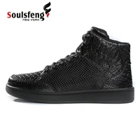 soulsfen mens snakeskin black sneakers lace up spring autumn high top skate shoes outdoor casual shoes women