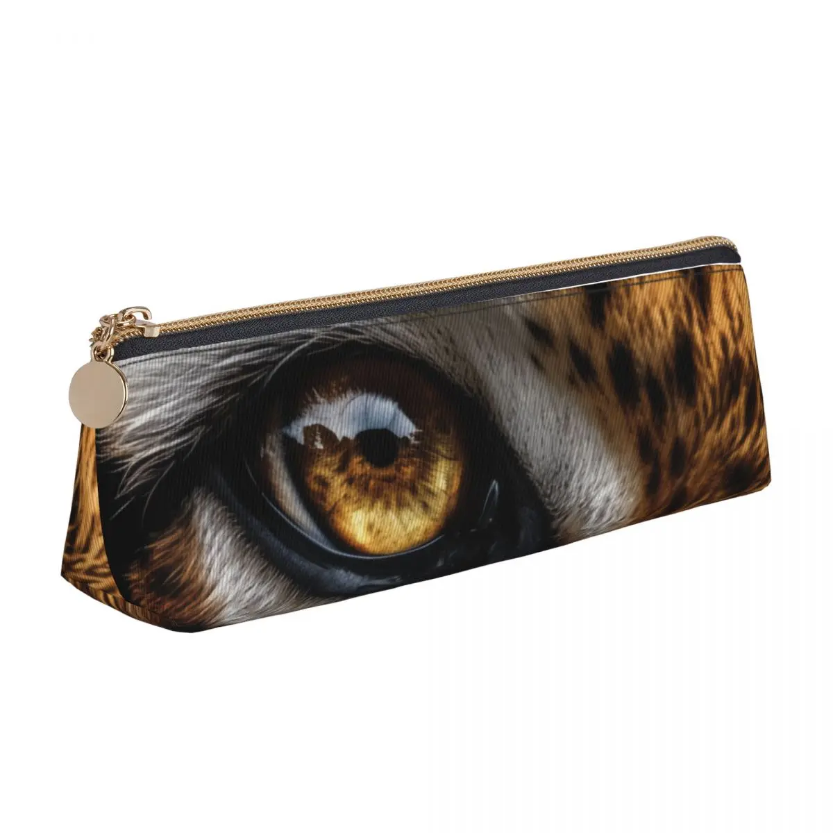 

Tiger Triangle Pencil Case Animal Eyes Stationery Print Zipper Pencil Box Teenager Retro Leather Pen Organizer