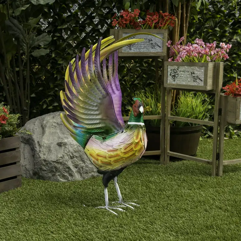 

x 17" x 28" Metal Rooster Garden Statue, Multicolor
