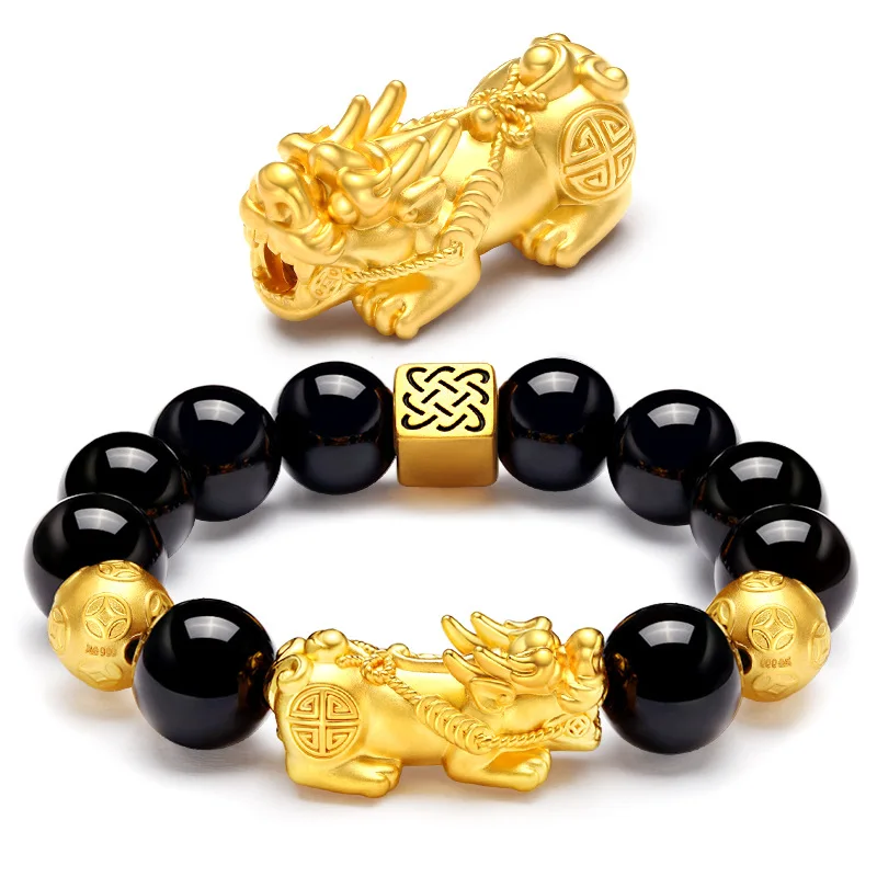 

Natural Black Agate Jade Pixiu Bracelet Men Women Pulsera Feng Shui Wealth Brave Troops Bangle Bracelets Lucky Amulet Gifts