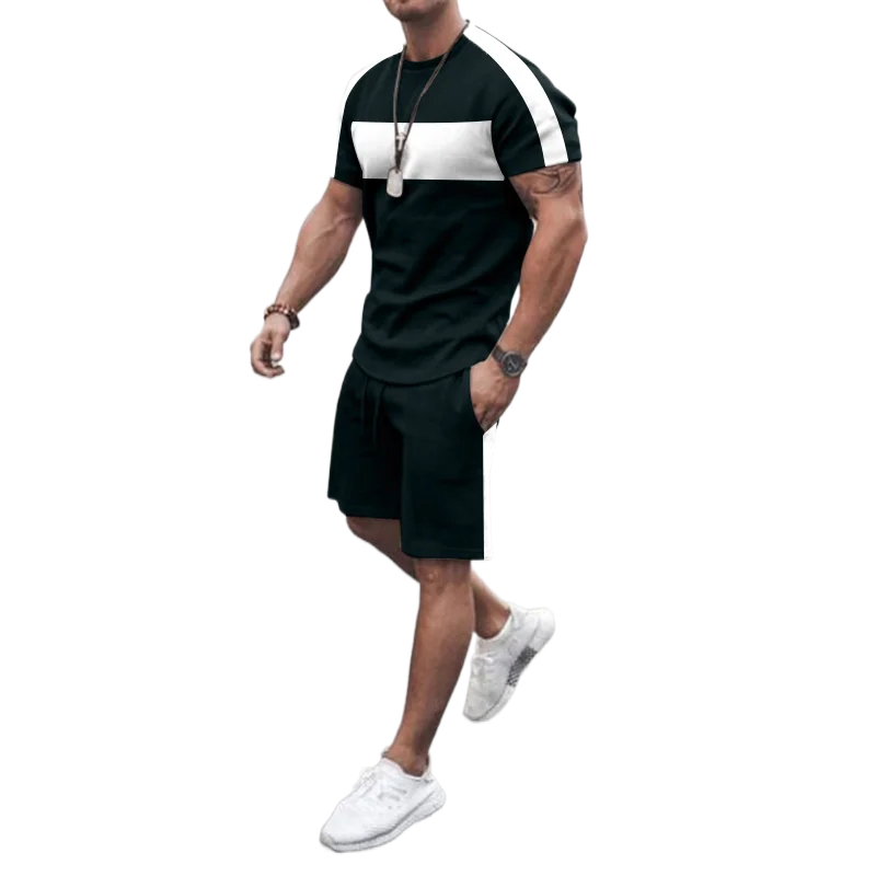 Summer Stripe Series T Shirt Sets Sweatshirt Jogging Short Sleeve Suit Men Tracksuit 3d Printed Breathable All-match Clothes 6xl