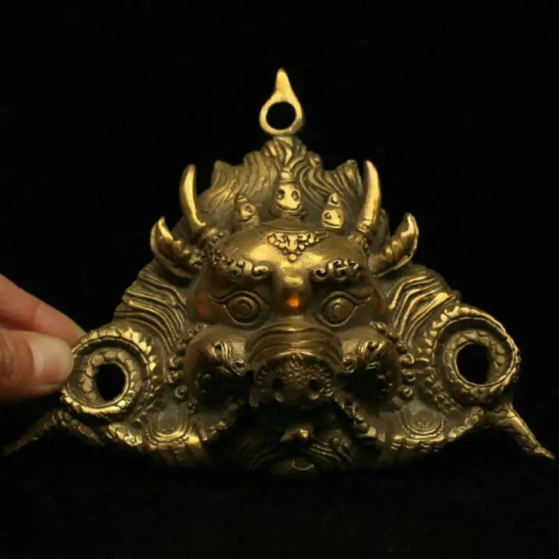 

Tbet Buddhism Temple Brass Buddha Yamantaka Yama Dharmaraja Statue Hang Mask Collection Ornaments Statues for Decoration