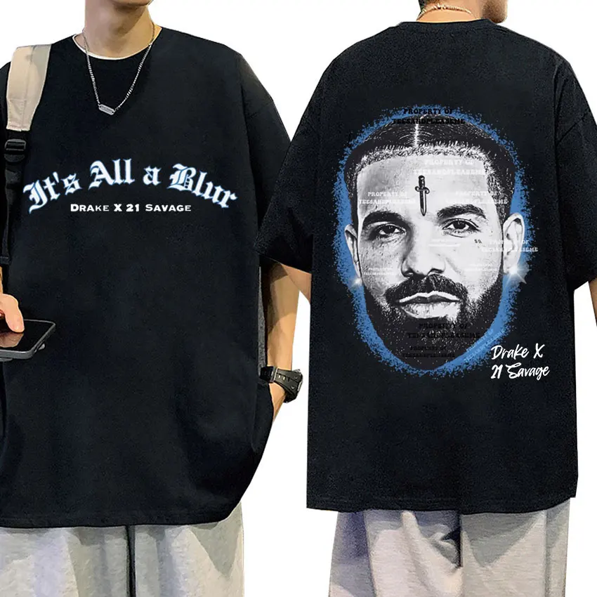 

Rapper Drake It's All A Blur Graphic T-shirt Men's Hip Hop Retro T-shirts Man 100% Cotton Oversized Tee Shirt Streetwear Unisex