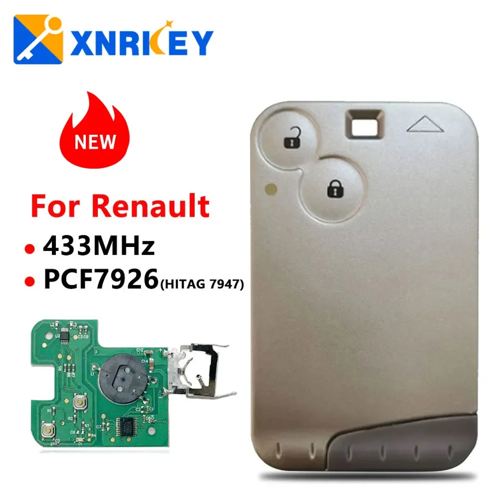 

XNRKEY 2-кнопочная смарт-ключ-карта PCF7926 чип 433 МГц для Renault Laguna удаленный автомобильный ключ без логотипа без слов