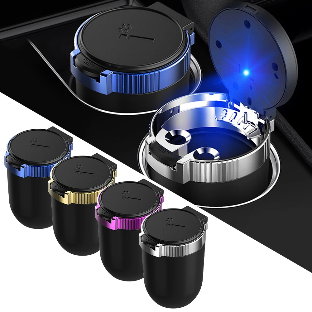 

1PCS Portable Car LED Ashtray Cigarette Ash Holds Cup Automatic Light Indicator Ashtray Car Cup Holder Auto Interior Accessories