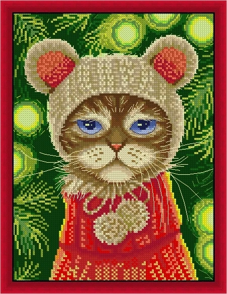 

Unprinted Cotton Aida Hand Cat in Hat 28-34 Cross Stitch Kits,14, 16, 18, 22, 25, 28CT, DIY Fabric Craft Shop10