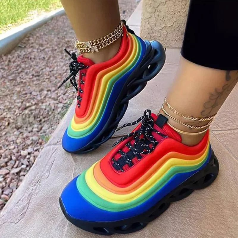 

Women Sneakers 2021 Autumn Rainbow Platfrom Chunky Comfortable Brand Designer Ladies Sports Shoes Ourdoor Running