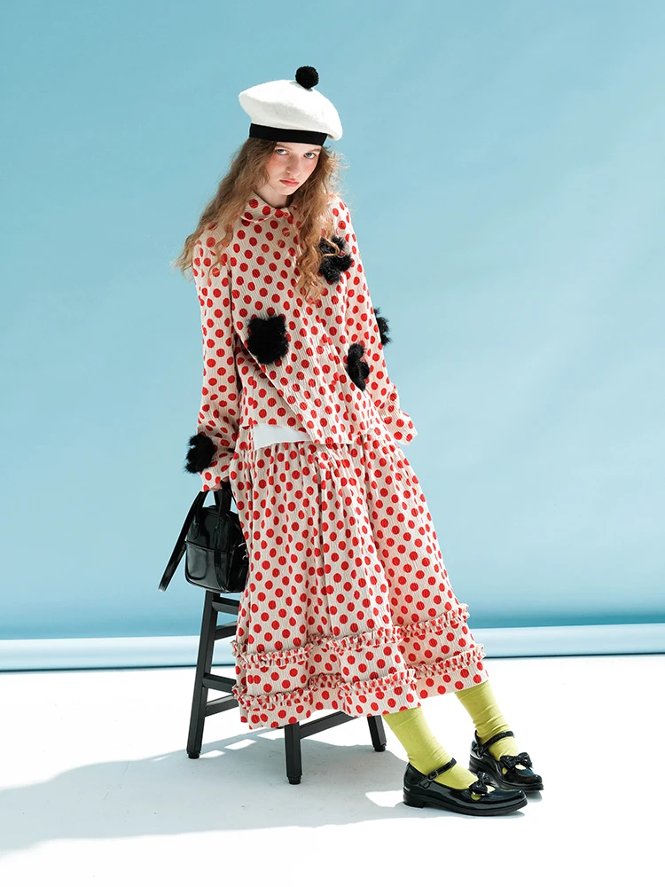 IMAKOKONI оригинальный дизайн красный горошек черный цветок длинный рукав рубашка