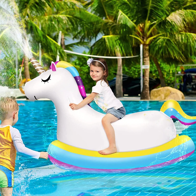 

Kids Giant Inflatable Ride On Unicorn Pool Float with Fast Valves Unicorn Sprinkler Blow Up Swimming Pool Party Toys 2022 Summer