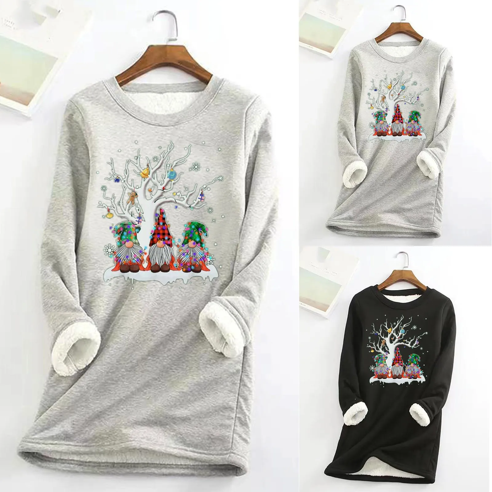 

2023 Christmas Sweatshirt Pullover Autumn And Winter New Fleece Warm Bottoming Shirt Christmas Printed New Year Clothes Hooded