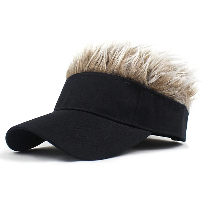 Golf Baseball Cap with Fake Hair Cap Sun Visor Fun Toupee Hats Mens Womens Spiked Hairs Wig Hat