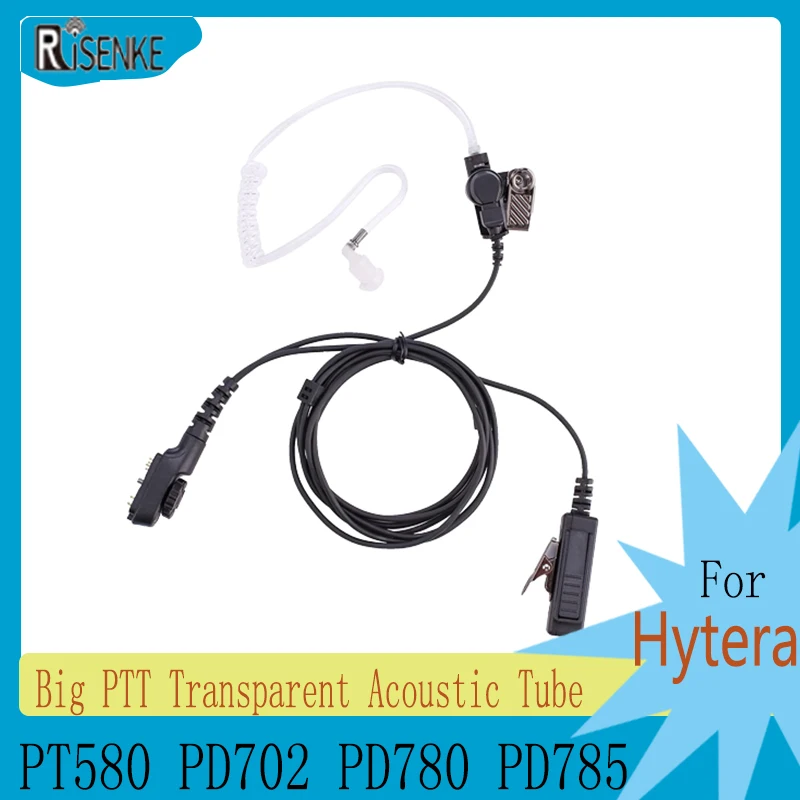 RISENKE PD782 Earpiece Headset Work for HYT Hytera PD580 PD702 PD780 PD785 Walkie Talkie Radio Big PTT Transparent Acoustic Tube