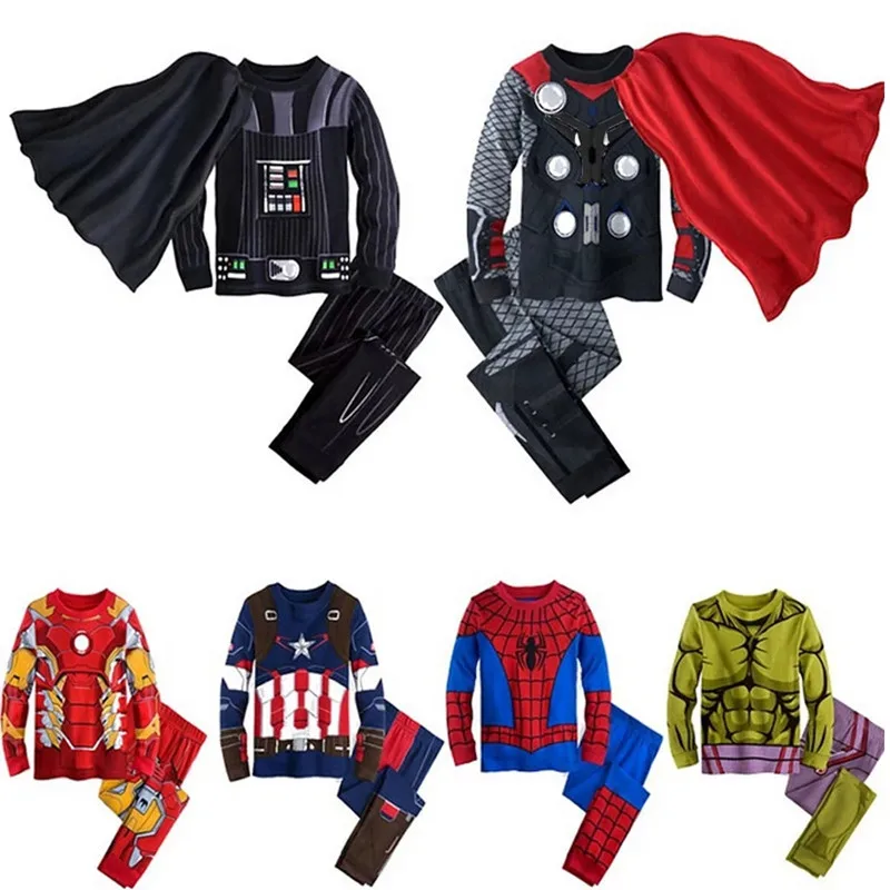 

Комплекты одежды с супергероями для мальчиков, Осенняя детская одежда с длинным рукавом, наряды, костюмы из 2 предметов, комбинезон с суперг...