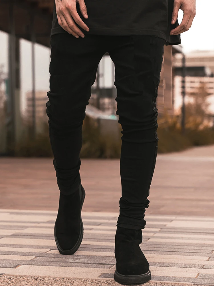 Spring Fall 2022 New Fashion Ropa Hombre Wear Pure Black Tight Stretch Jeans Casual Jogging Urban Trend Sweatpants Denim Pants