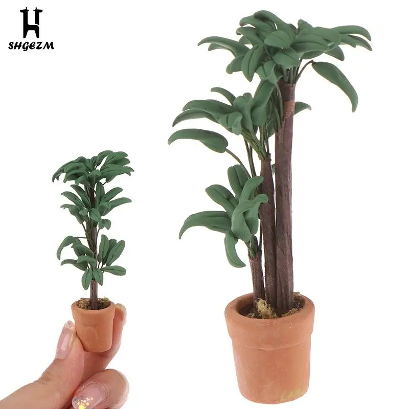 

Миниатюрный горшок для кукольного домика, зеленое листовое растение, садовое украшение, коллекция кукольного домика, детские игрушки для у...