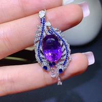 diwenfu 925 silver sterling 45cm necklace natural amethyst pendant for women bohemia pendant necklaces fine amethyst jewelry box