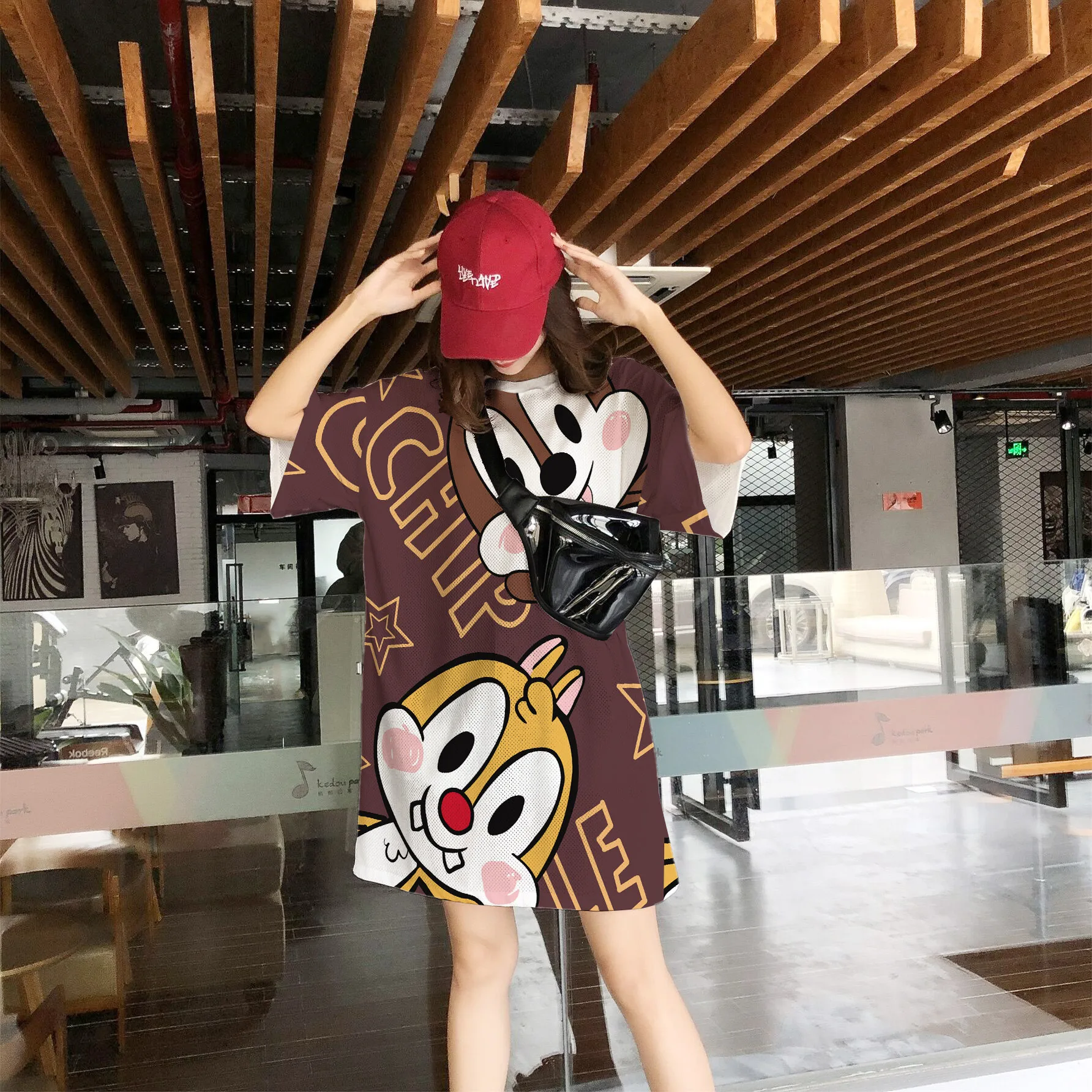 

Nightdress Summer Large Size Indoor Casual Homewear Pajamas Women Short Sleeve Nightdress Cartoon Mesh Quick Dry Dress