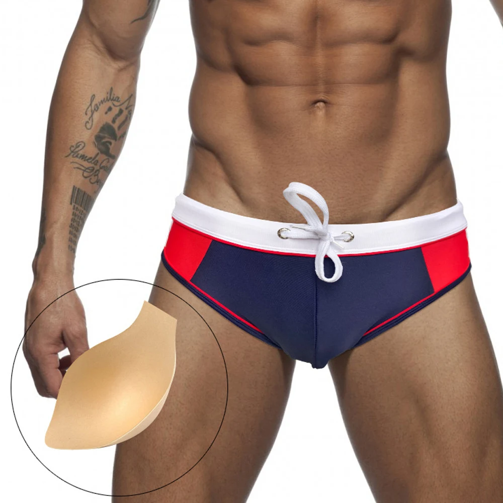 

Men Swimwear Cup Pad Anti Embarrass Swimsuit Man Beach Bikini Briefs Color Contrast Bathing Suits Surfing Shorts