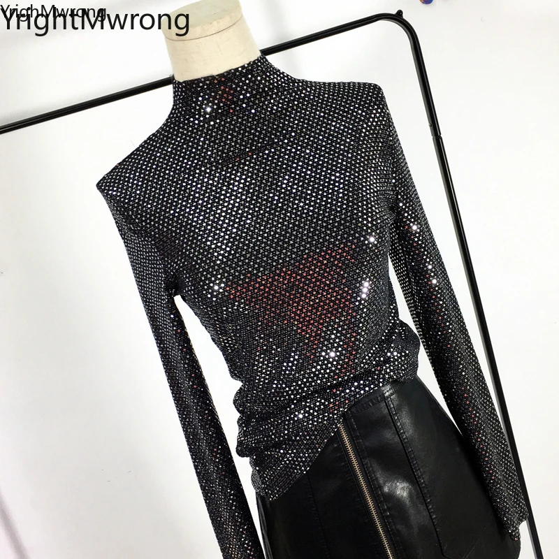 Лидер продаж стразы украшенные бриллиантами тонкая футболка с круглым вырезом