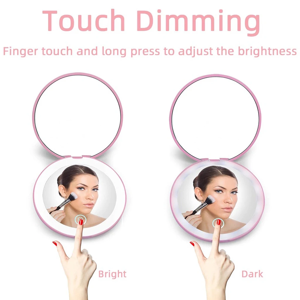 Компактное увеличительное зеркало для макияжа с подсветкой перезаряжаемое