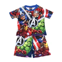 2022 new spiderman avengers kids clothes sets boys summer sportsuit short sleeve sleepwear suit children pajamas 3 8y costumes