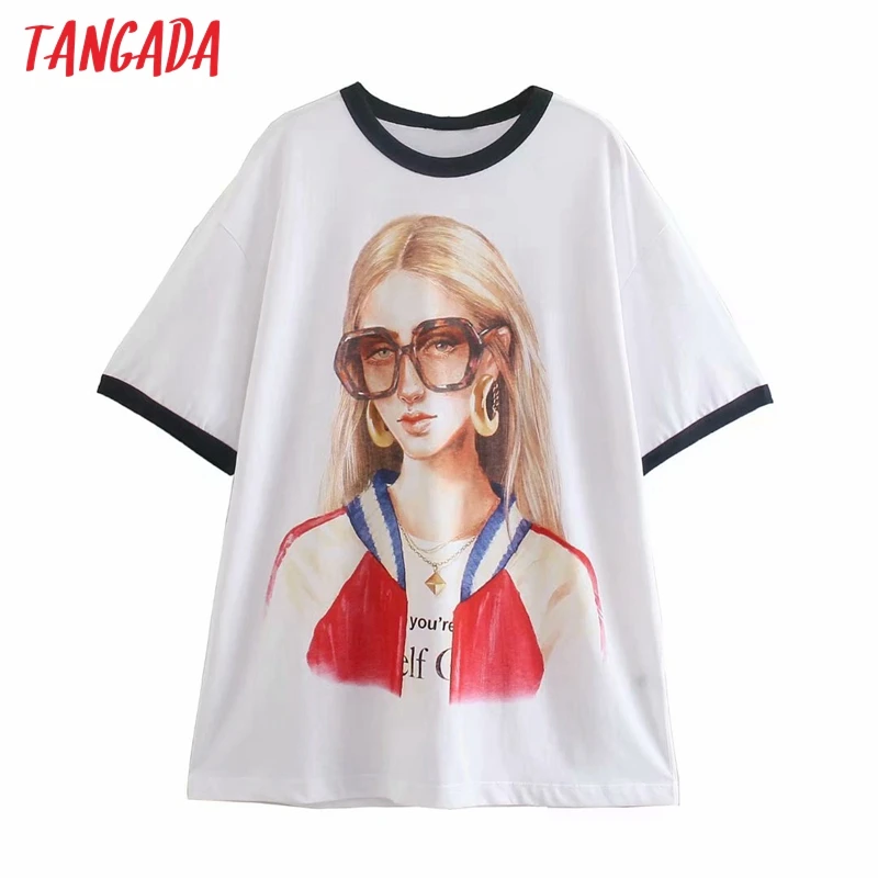

Tangada Women Stylish Print T Shirt 2021 Short Sleeve O Neck Tees Ladies Summer Streetwear Chic Tops Camisetas 2R38