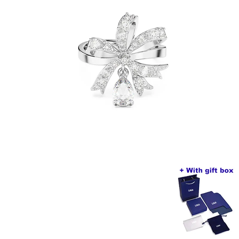 

Fashionable and charming silver bow knot water drop opening ring is suitable for beautiful women to wear, enhancing elegant and