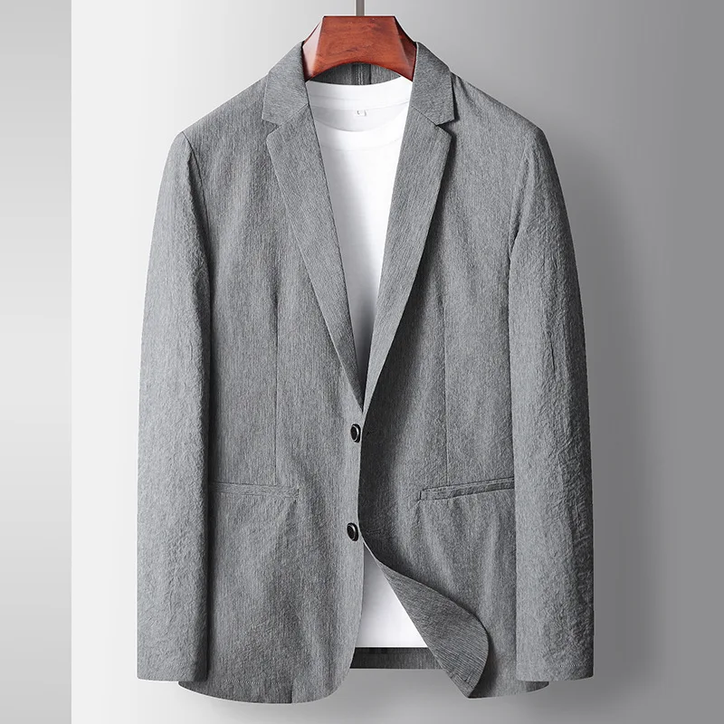

Костюм мужской повседневный, эластичное тонкое пальто средней длины, без застежки, с микроскладками, в деловом стиле, 2023