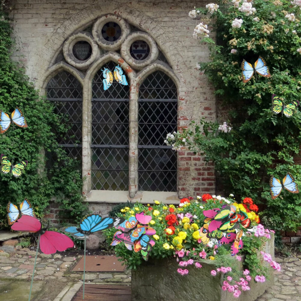 

50Pcs/set Butterflies Garden Yard Planter Colorful Whimsical Butterfly Stakes Decoracion Outdoor Decor Flower Pots Decoration