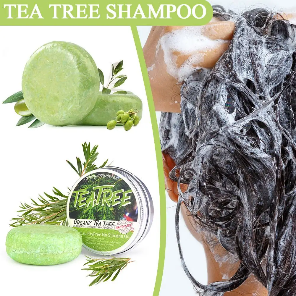 

60g Tea Tree Extract Washing Hair Soap Shampoo Bar Natural Hair Shampoo Soap 100% Plant Care Solid Pure Shampoo Soap Hair E5O4