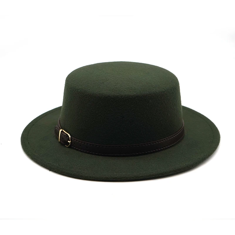 

New Retro Winter Autumn women men Top hat Imitation Woolen Felt Fedora Hats Belt buckle Decorated ladies Boater Hat Golf