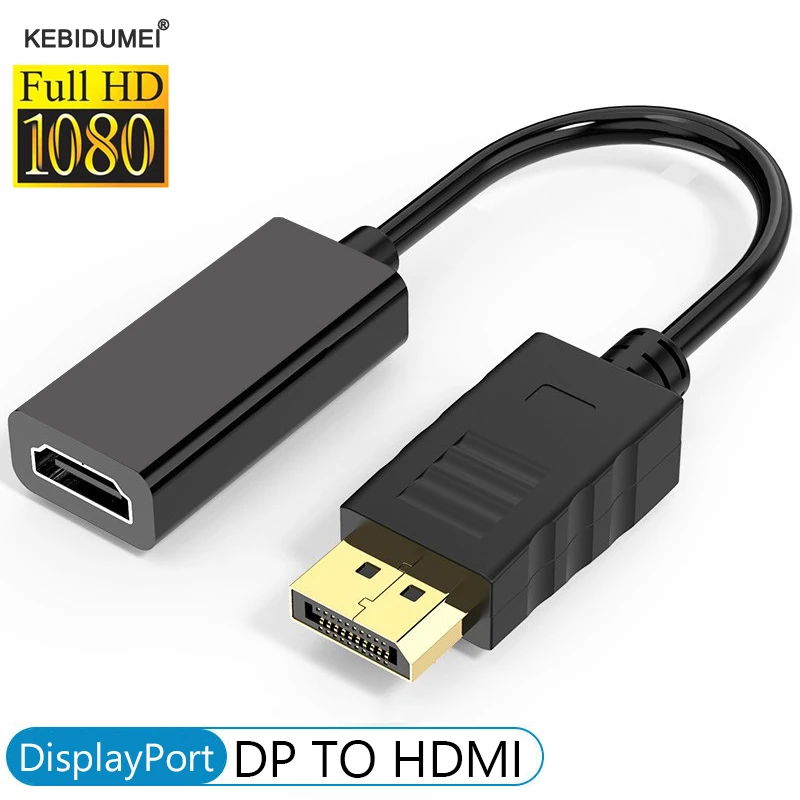 Адаптер DisplayPort-HDMI, внешний адаптер, DP штекер-HDMI-совместимый с женским преобразователем, 1080P видео, аудио кабель для ПК и ноутбука