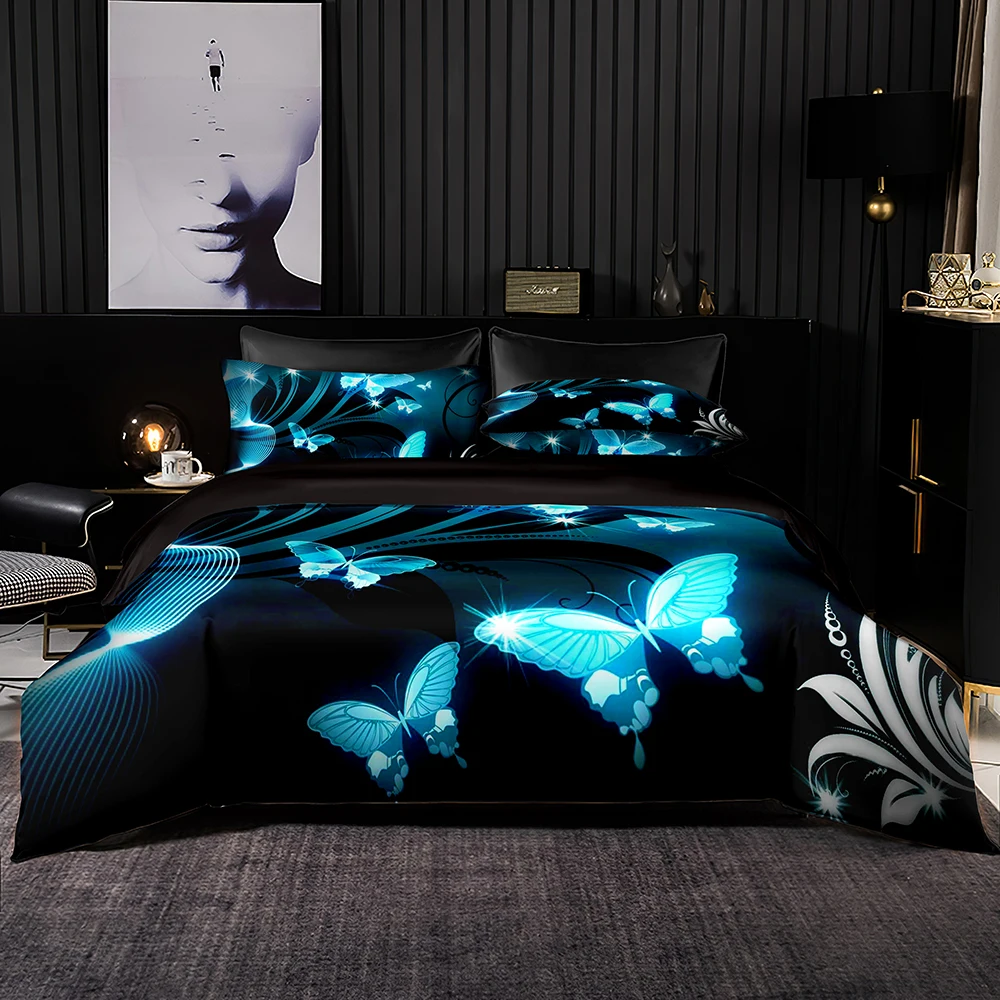 Пододеяльник с рисунком светящейся бабочки 264x228 Черный Гладкий мягкий