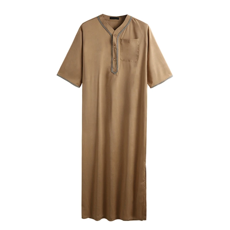 Mid East Jubba Thobe Muslim Male Shirt Men Robe for w/ Button Design Muslim Clot