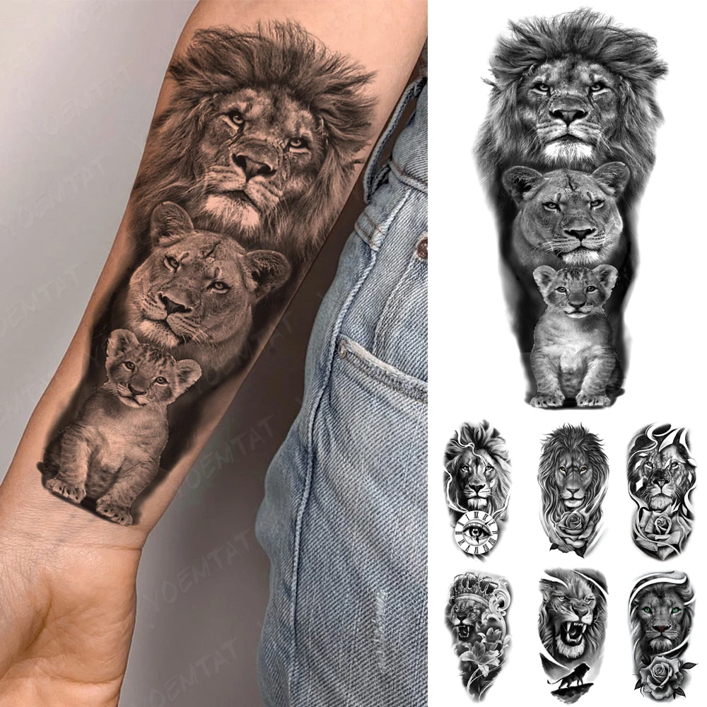 

Водостойкая Временная тату-наклейка, Лев, леопард, семья тигр, волк, роза, переводная тату для женщин и мужчин, боди-арт, искусственные татуир...