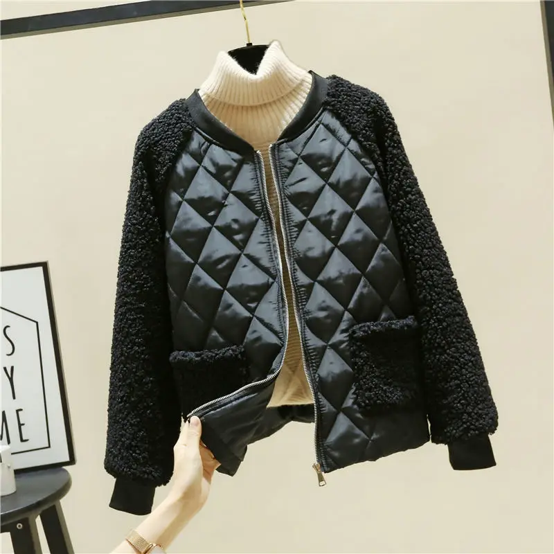 2022 new cotton padded jacket women's short Korean  loose winter lamb feather  stand collar cotton jacket fashion coat