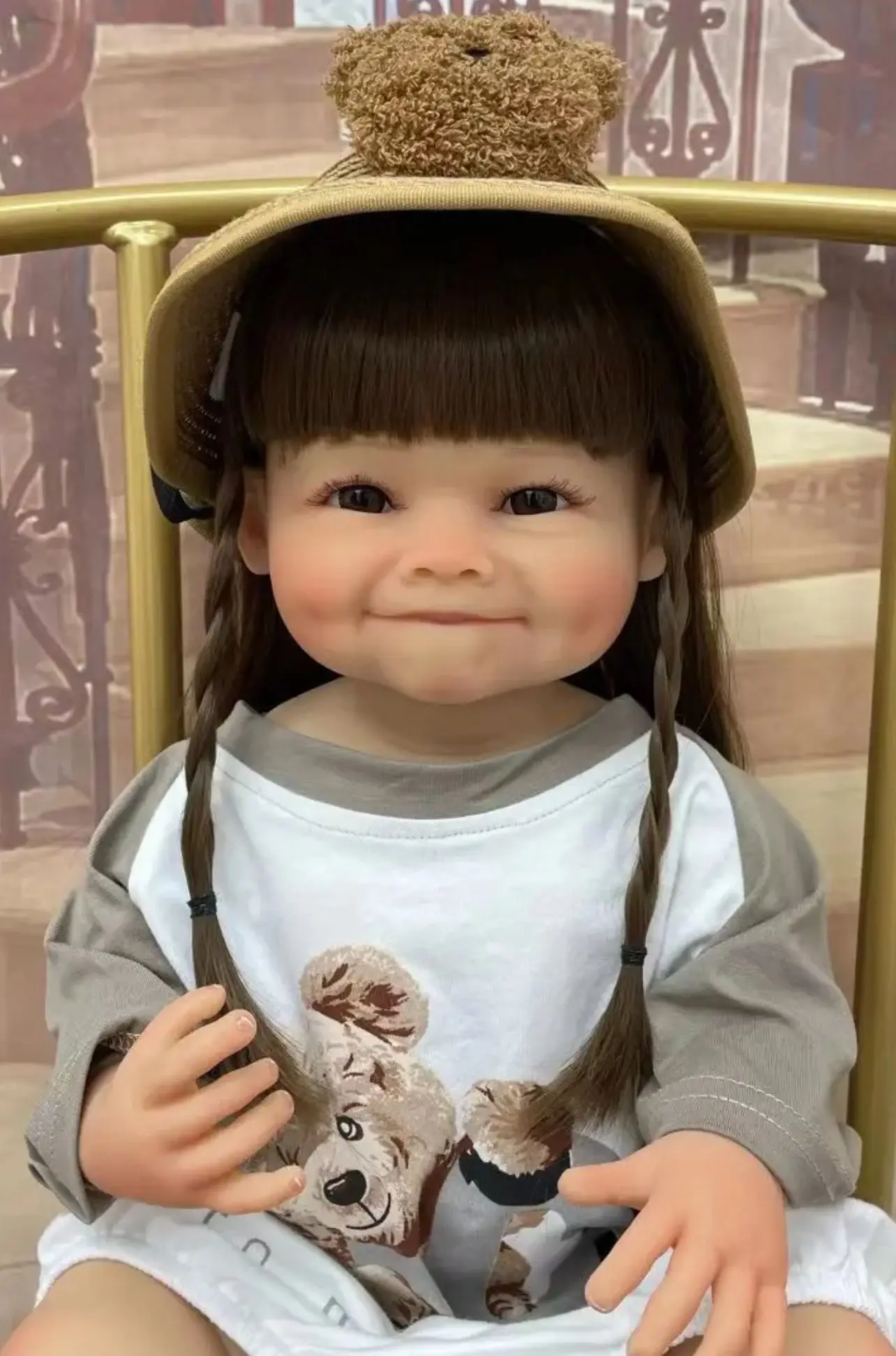 Fully adhesive and reliable wall standing simulation doll dimples baby long hair replacement COSPLAY