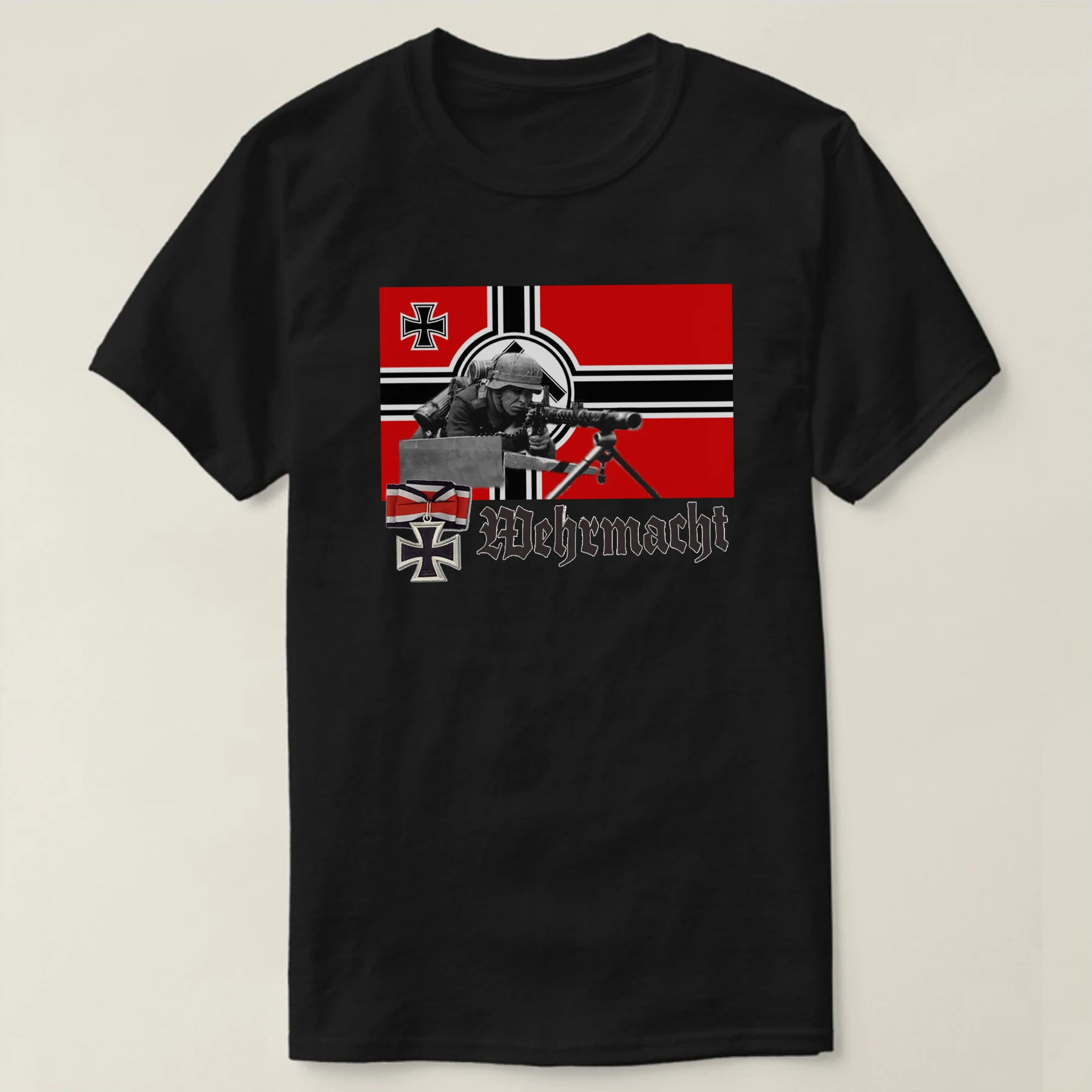 

WWII German Flag Iron Cross Medal Wehrmacht MG34 Machine Gunner T Shirt. 100% Cotton Casual T-shirts Loose Top Size S-3XL