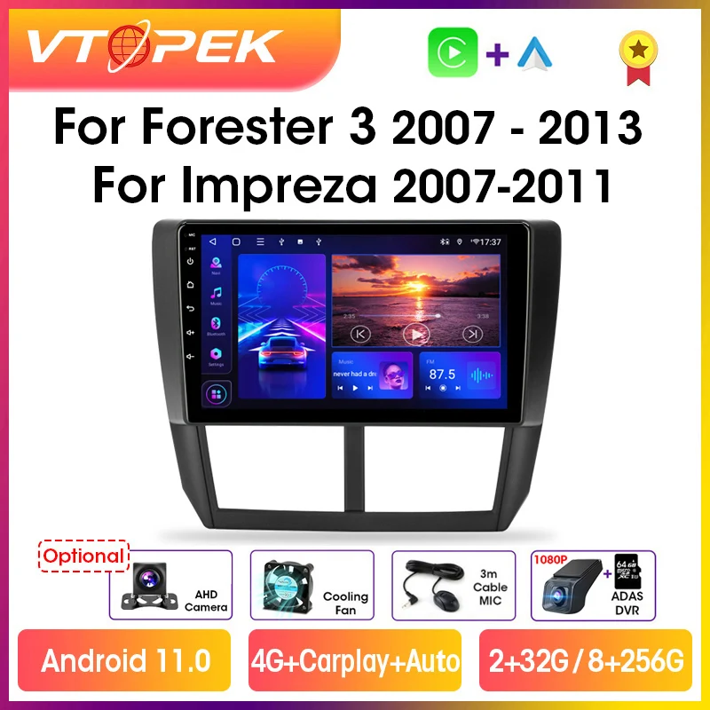 Vtopek 9" 4G Carplay DSP 2din Android 11.0 Car Radio Multimidia Video Player Navigation GPS For Subaru Forester 3 SH 2007-2013