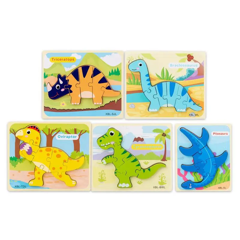 

Animal Wooden Puzzle Three-Dimensional Jigsaw Puzzles Set Educational Dinosaur Learning Toys For Kids Toddlers Girls Boys Gifts