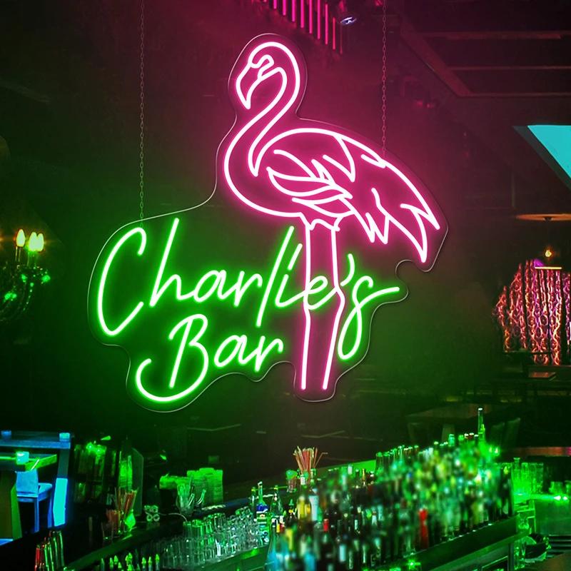 Неоновая вывеска в виде фламинго с именем на заказ вывески для коктейлей улицы