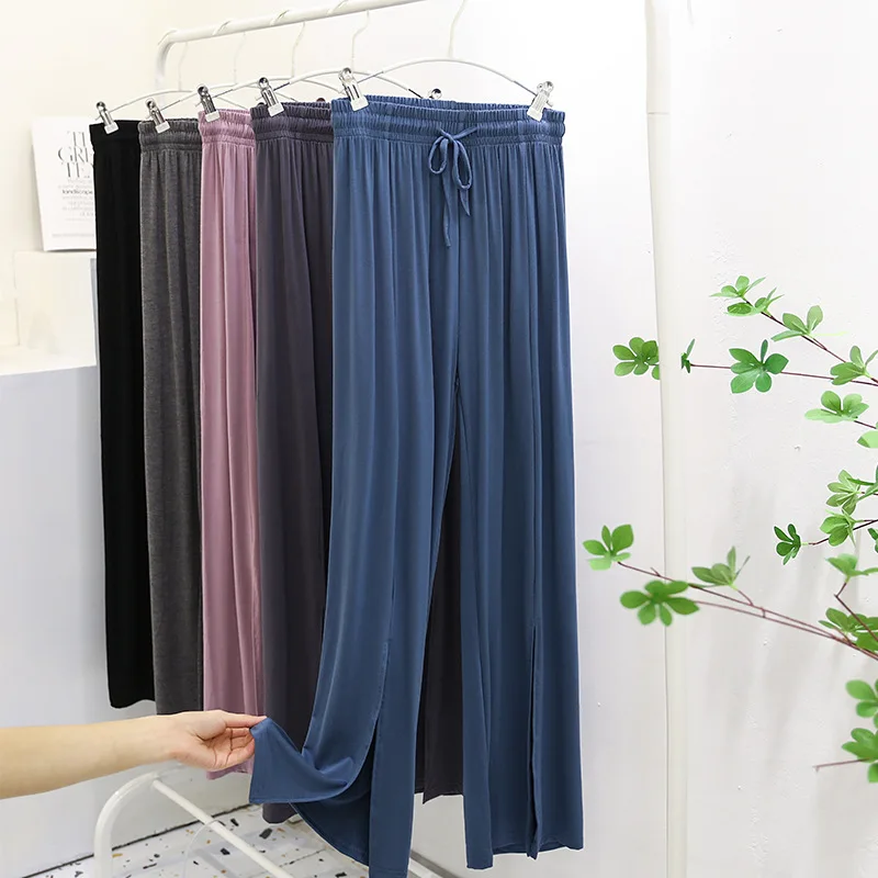 

Fdfklak Comfortable Women Home Pant Loose Modal Spring Summer Pajamas Pants Casual Split Wide Leg Trousers Pantalones De Mujer