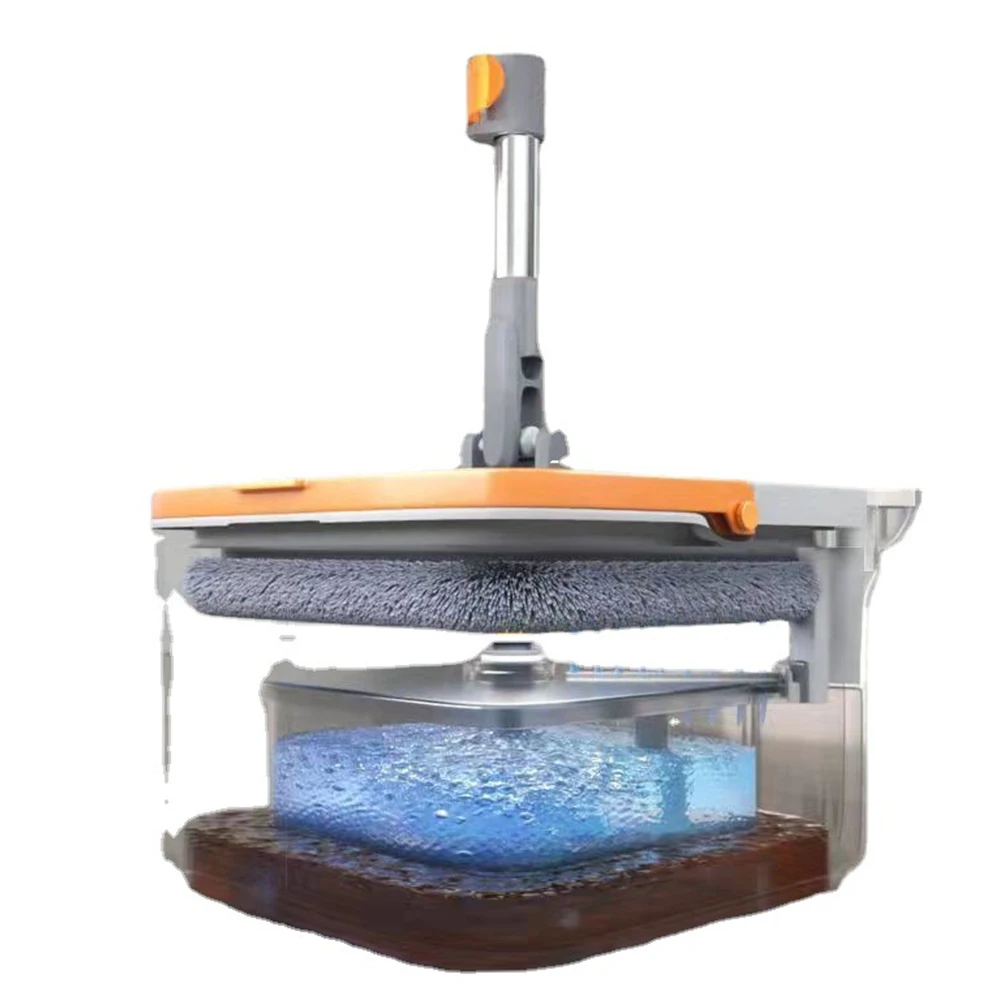 

5pcs Replaceable Cloth Ergonomic Strong Absorption With Bucket Automatic Rotatable Mop Set Square Hotel Bed Bottom Wall Corner