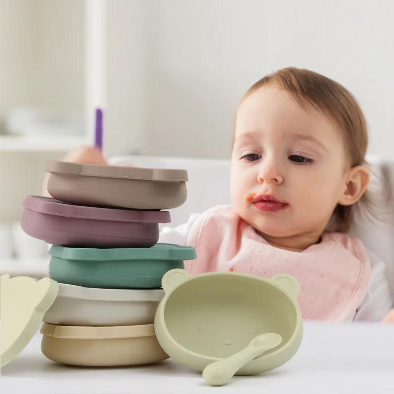 Силиконовая миска для кормления ребенка, посуда, водонепроницаемая ложка, нескользящая посуда, не содержит Бисфенол А, силиконовые блюда для детской чаши 