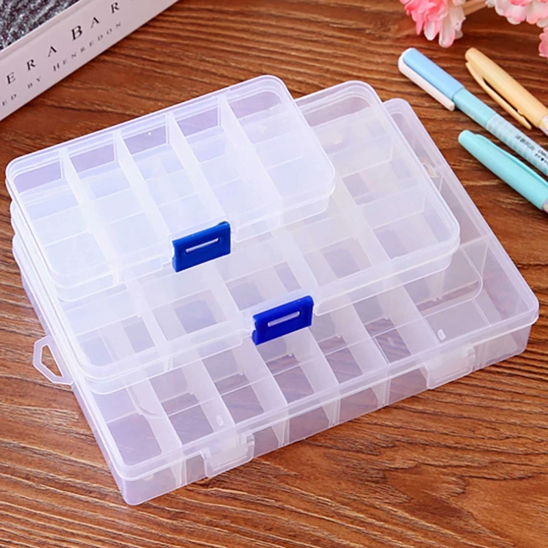 

Portable Transparent Storage Box 10/15/24 Grids Plastic Clear Organizer with Cover Box for Jewelry Earrings Screw Nails Parts