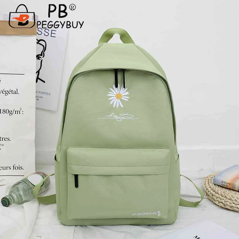 

Повседневный холщовый рюкзак с вышивкой маргариток, вместительный уличный дорожный ранец зеленого цвета, студенческие школьные портативные сумки