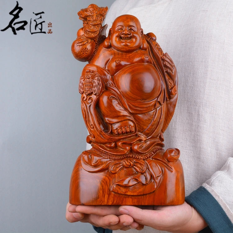 40cm large - figure of the Buddha # business Bless Safety Good luck Success Handmade red wood Maitreya carving statue
