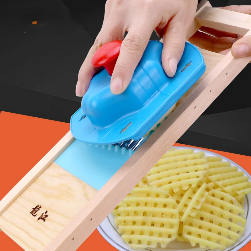 

Wooden Potato Grid Slicer Vegetable Grater Corrugated Net Chopper Cutter Wave Knife Chipper Salad Kitchen Shredder Peeler Masher